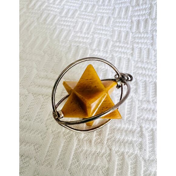 Vintage Sterling Yellow Jasper Merkabah Pendant Sacred Geometry Spin Orb Boho - Picture 7 of 8